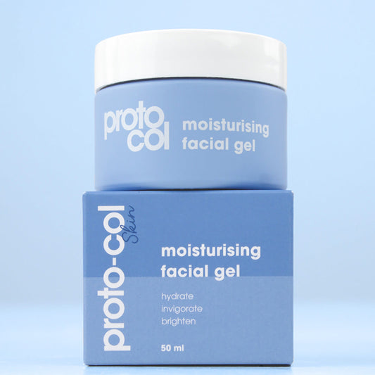 The Moisturising Facial Gel pot sat on top of the box